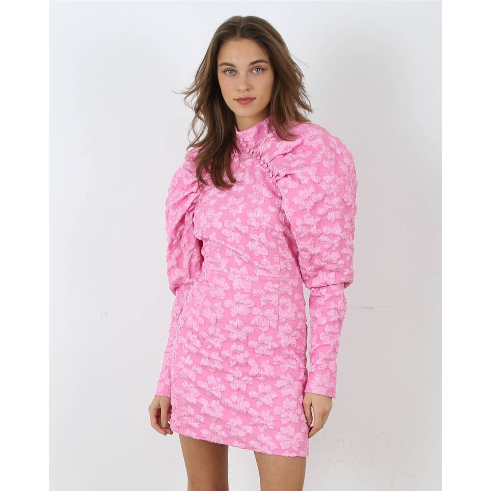 NWT ROTATE Jacquard Puff-Sleeve Dress in "Fuchsia Pink" Size EU 42 US 12